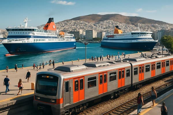 תמונת שער: אתונה — צומת תחבורה: מעבורות, רכבות וטיסות.